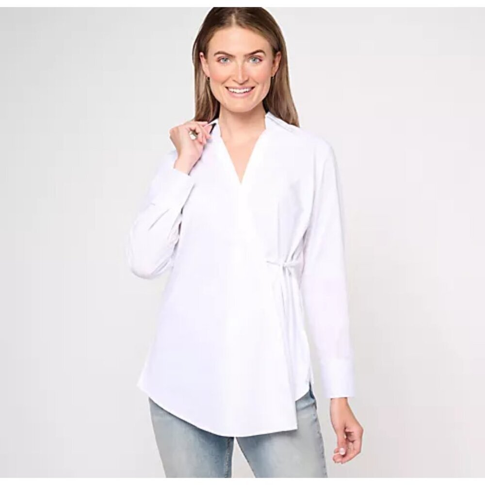 Studio Park White x Leah Williams Woven Collared Wrap Shirt Size XX-Small
